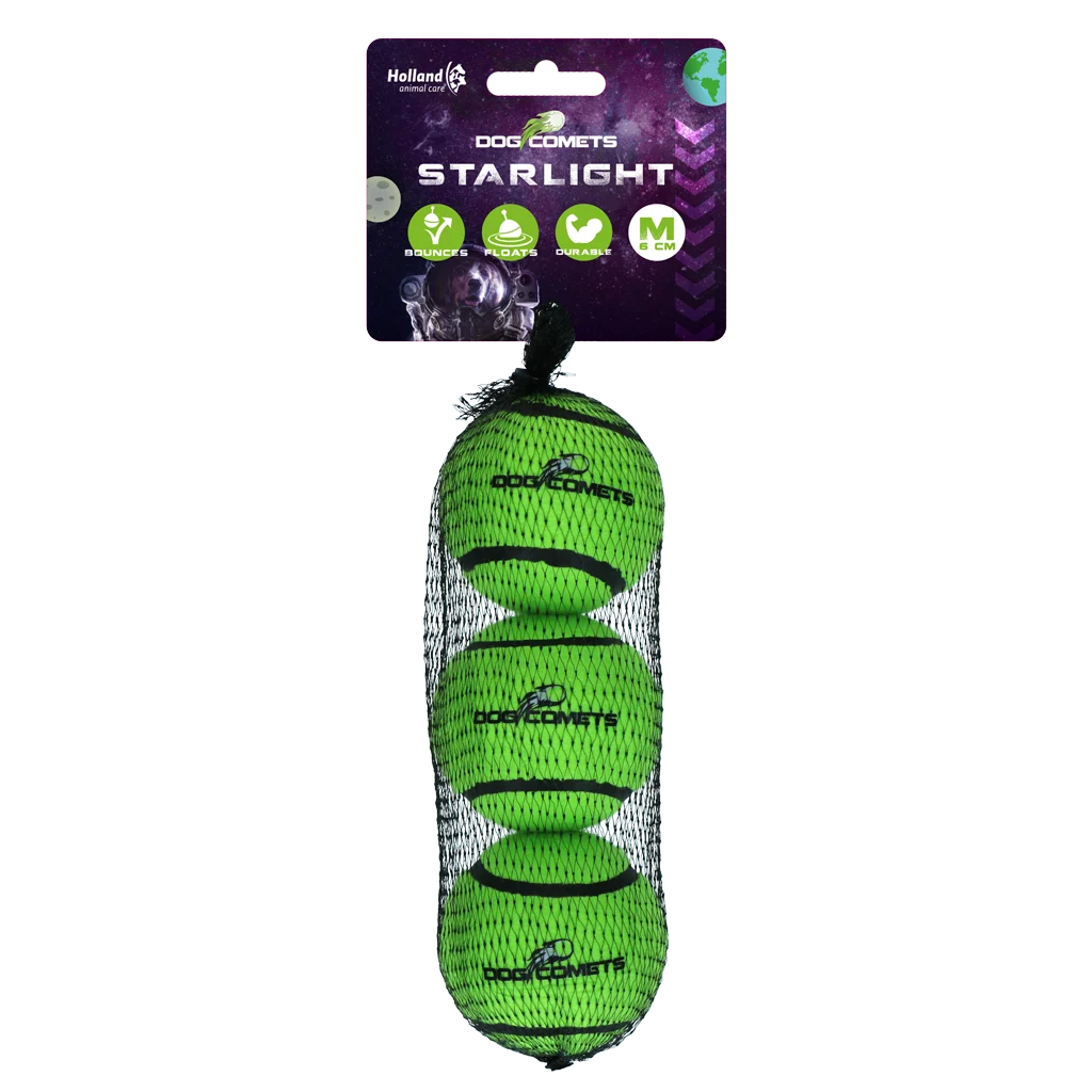 Balles de tennis flottantes pour chien, Ø 6 cm, vertes, 3 pièces – Dog Comets Starlight – Image 1