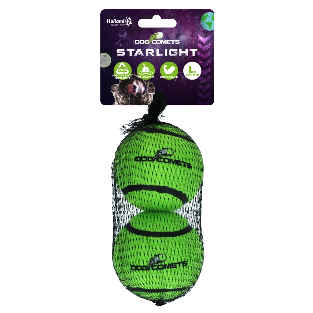 Balles de tennis flottantes pour chien, Ø 7,5 cm, vertes, 2 pièces – Dog Comets Starlight – Image 1