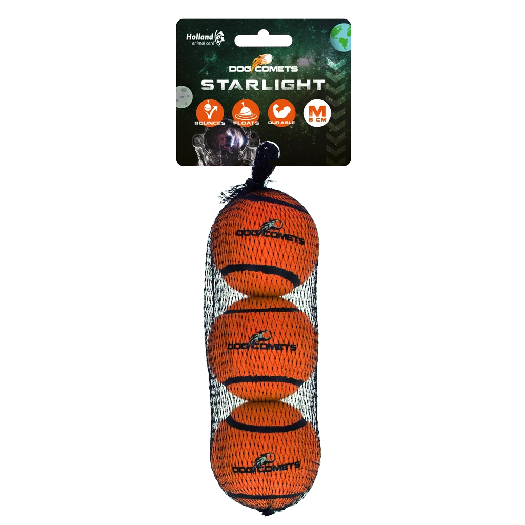 Balle de tennis flottante pour chien, Ø 6 cm, orange, 3 pièces – Dog Comets Starlight – Image 1