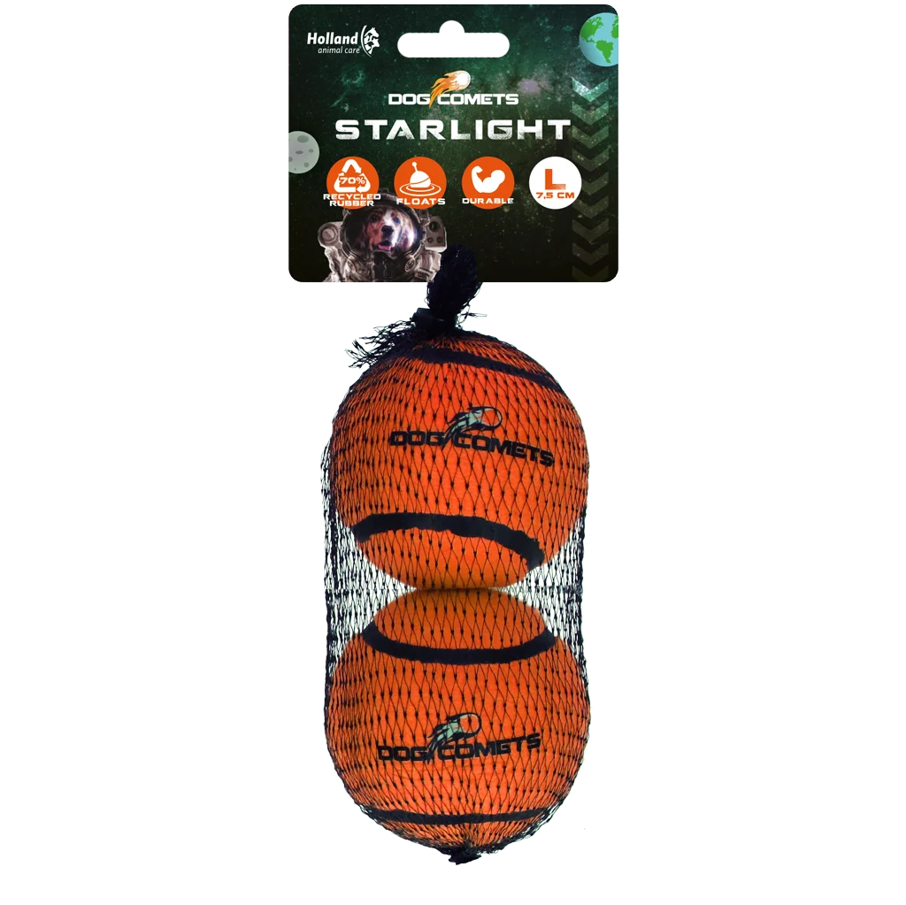 Balle de tennis flottante pour chien, Ø 7,5 cm, orange, 2 pièces – Dog Comets Starlight – Image 1