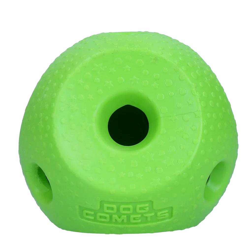 COME085A2.png Balle à friandises pour chien en caoutchouc TPR, verte – Dog Comets Treat Lock Ball – Image 1
