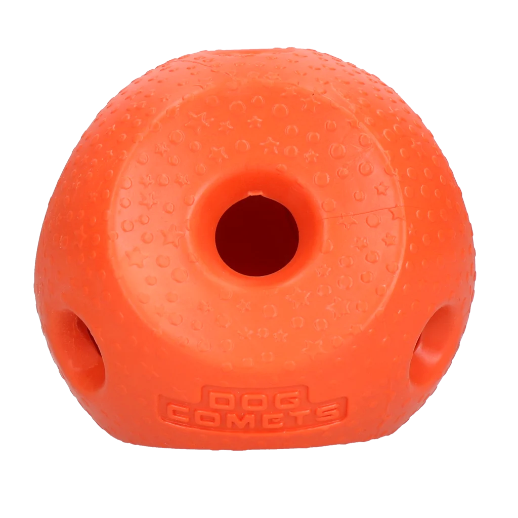COME085B2.png Balle à friandises pour chiens en caoutchouc TPR, orange – Dog Comets Treat Lock Ball – Image 1