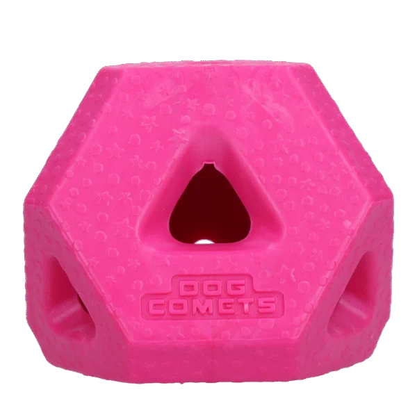 Jouet cube à friandises en caoutchouc TPR pour snacks et bâtonnets à mâcher, rose – Dog Comets Treat Lock Cube