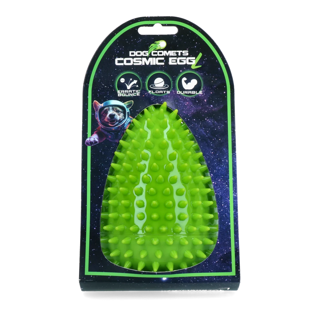 Jouet à rapporter en forme d’œuf avec couineur et picots, vert L, Ø 100 x 150 mm – Dog Comets Cosmic Egg – Image 1