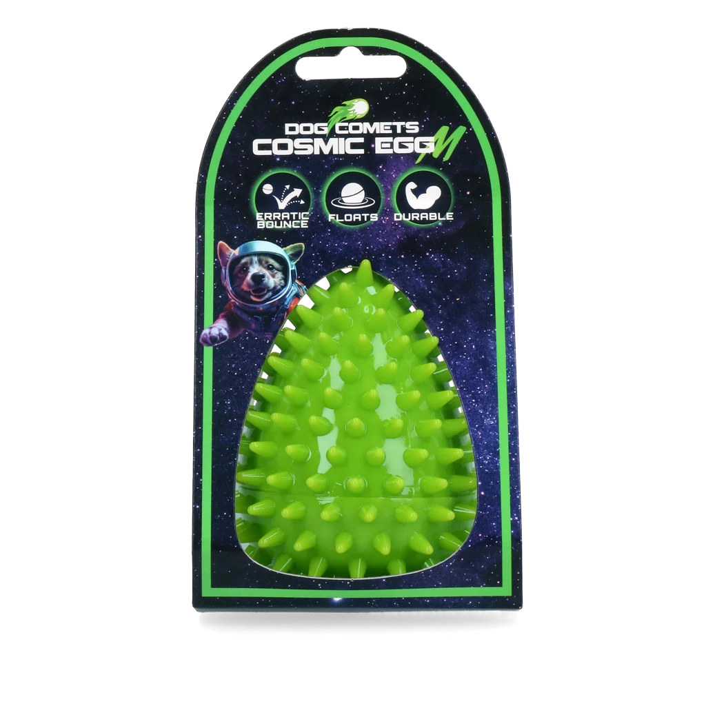 Jouet à rapporter en forme d’œuf avec couineur et picots, vert M, Ø 80 x 110 mm – Dog Comets Cosmic Egg – Image 1