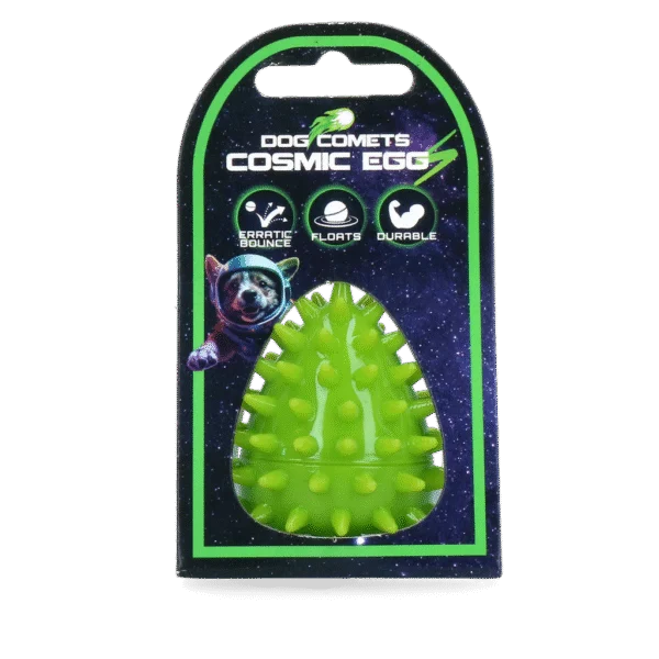 Jouet à rapporter en forme d’œuf avec couineur et picots, vert S, Ø 50 x 60 mm – Dog Comets Cosmic Egg