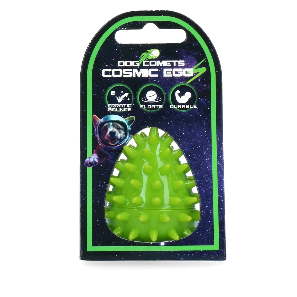 Jouet à rapporter en forme d’œuf avec couineur et picots, vert S, Ø 50 x 60 mm – Dog Comets Cosmic Egg – Image 1