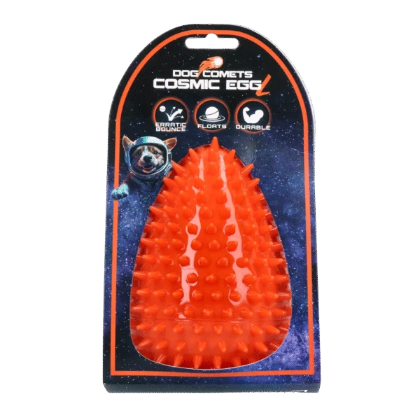 Jouet à rapporter en forme d’œuf avec couineur et picots, orange L, Ø 100 x 150 mm – Dog Comets Cosmic Egg