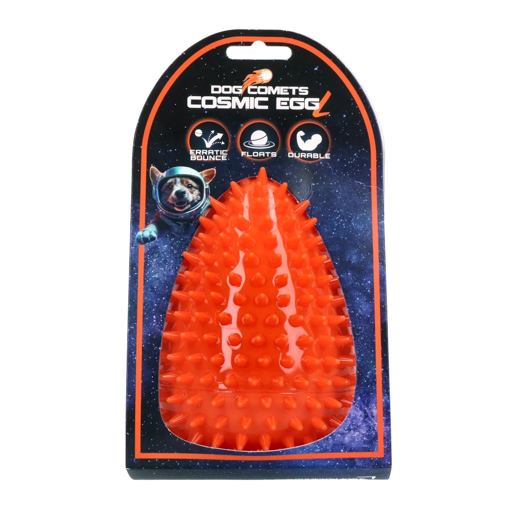 Jouet à rapporter en forme d’œuf avec couineur et picots, orange L, Ø 100 x 150 mm – Dog Comets Cosmic Egg – Image 1