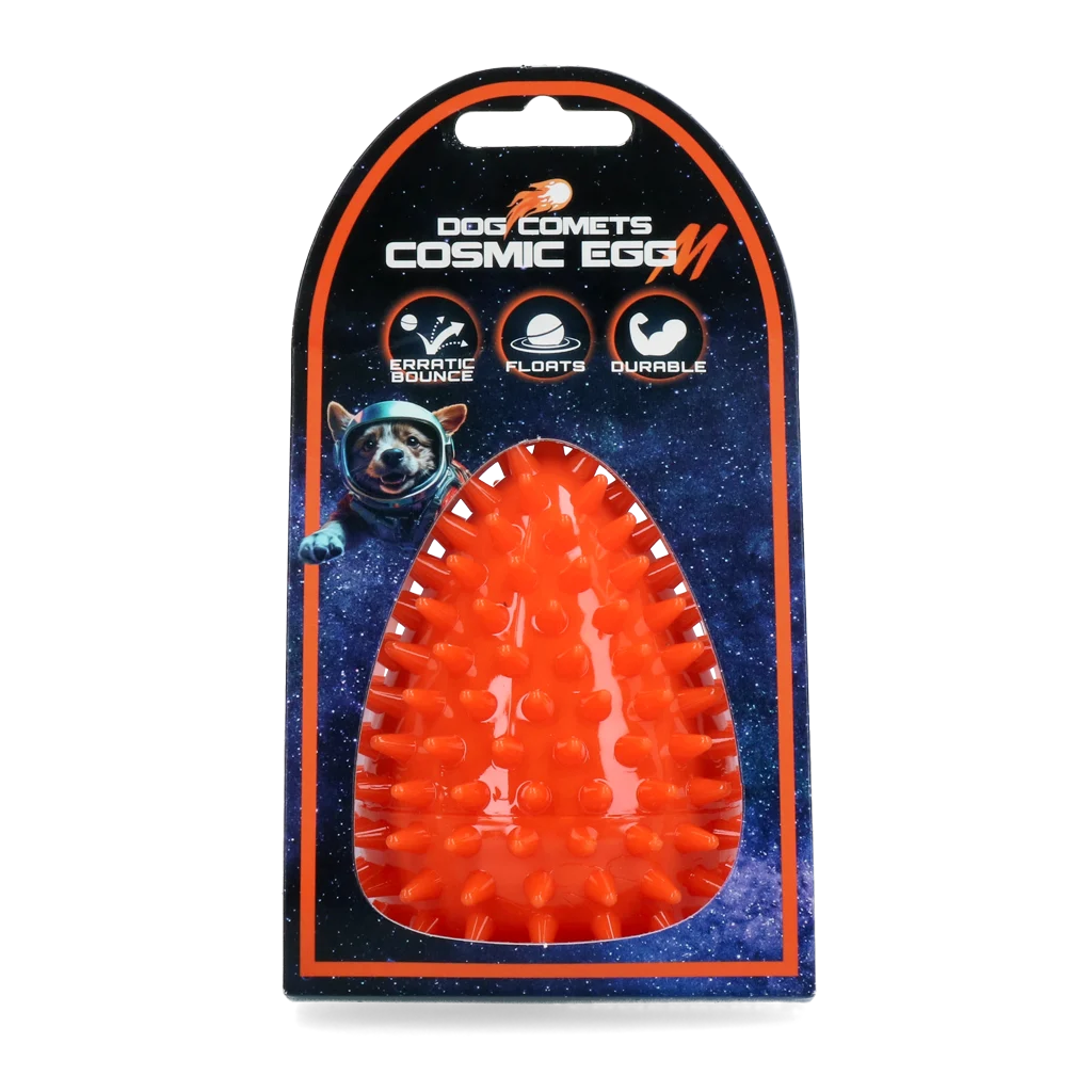 Jouet à rapporter en forme d’œuf avec couineur et picots, orange M, Ø 80 x 110 mm – Dog Comets Cosmic Egg – Image 1