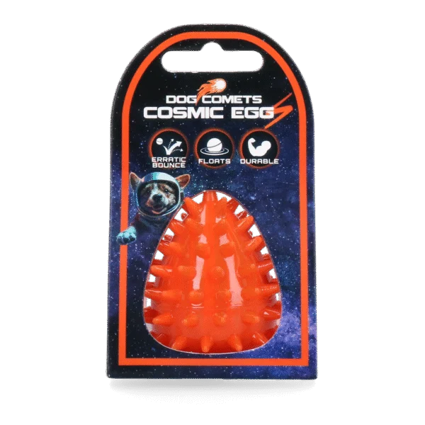 Jouet à rapporter en forme d’œuf avec couineur et picots, orange S, Ø 50 x 60 mm – Dog Comets Cosmic Egg
