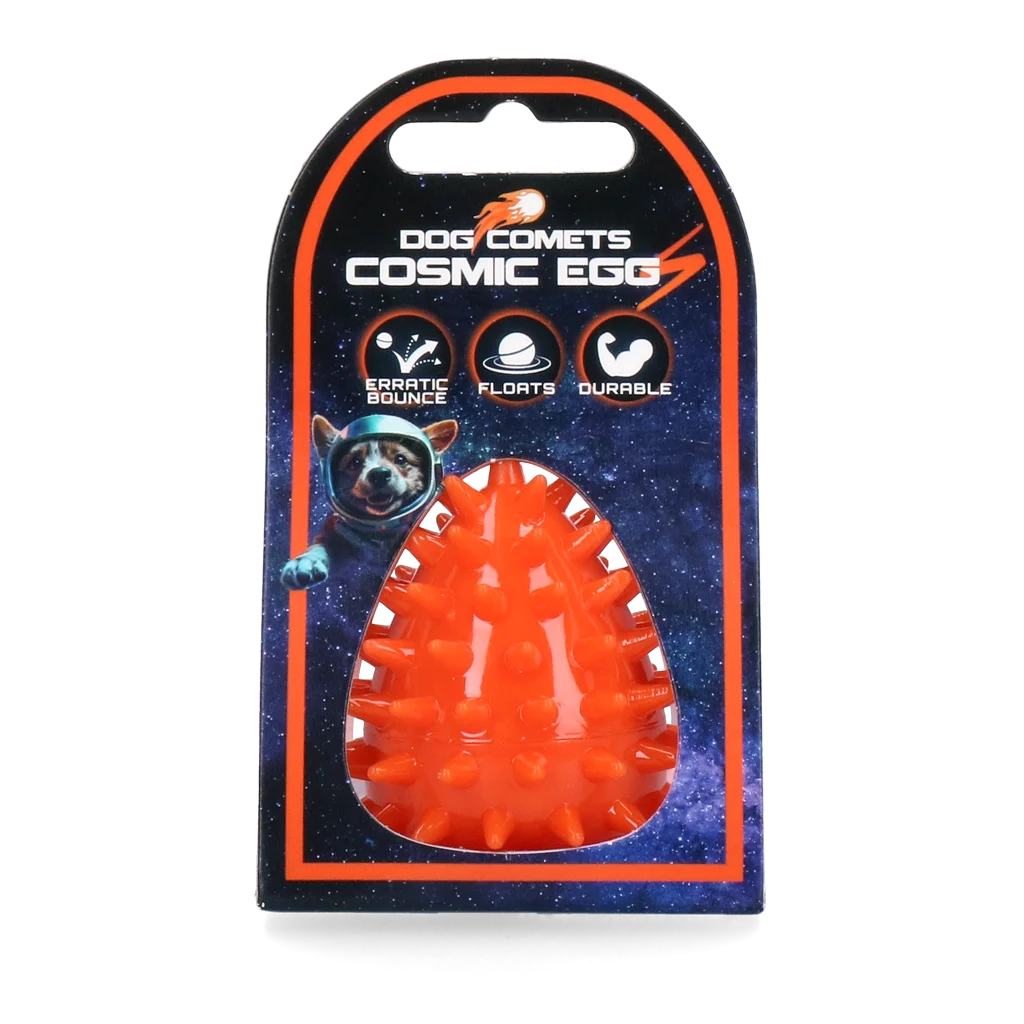 Jouet à rapporter en forme d’œuf avec couineur et picots, orange S, Ø 50 x 60 mm – Dog Comets Cosmic Egg – Image 1