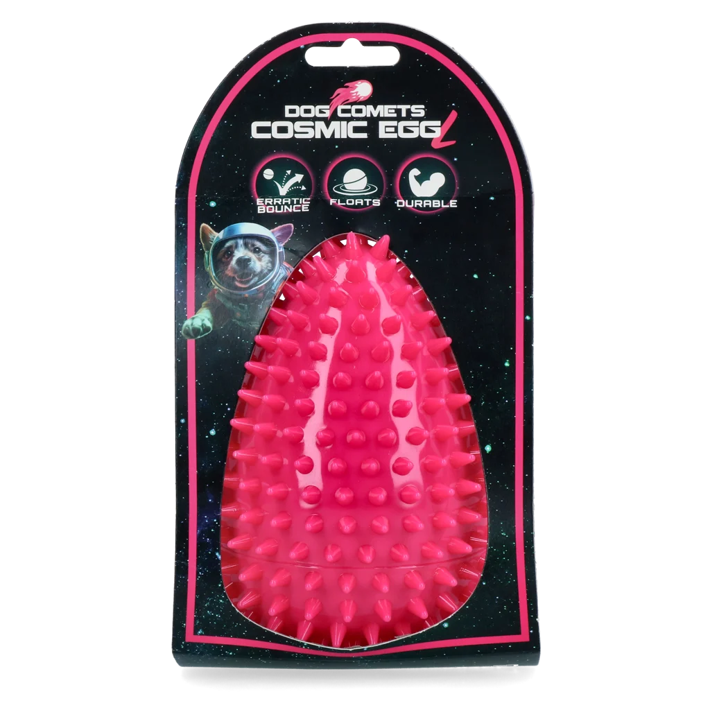 Jouet de rapport en forme d’œuf avec couineur et picots, rose L, Ø 100 x 150 mm – Dog Comets Cosmic Egg – Image 1