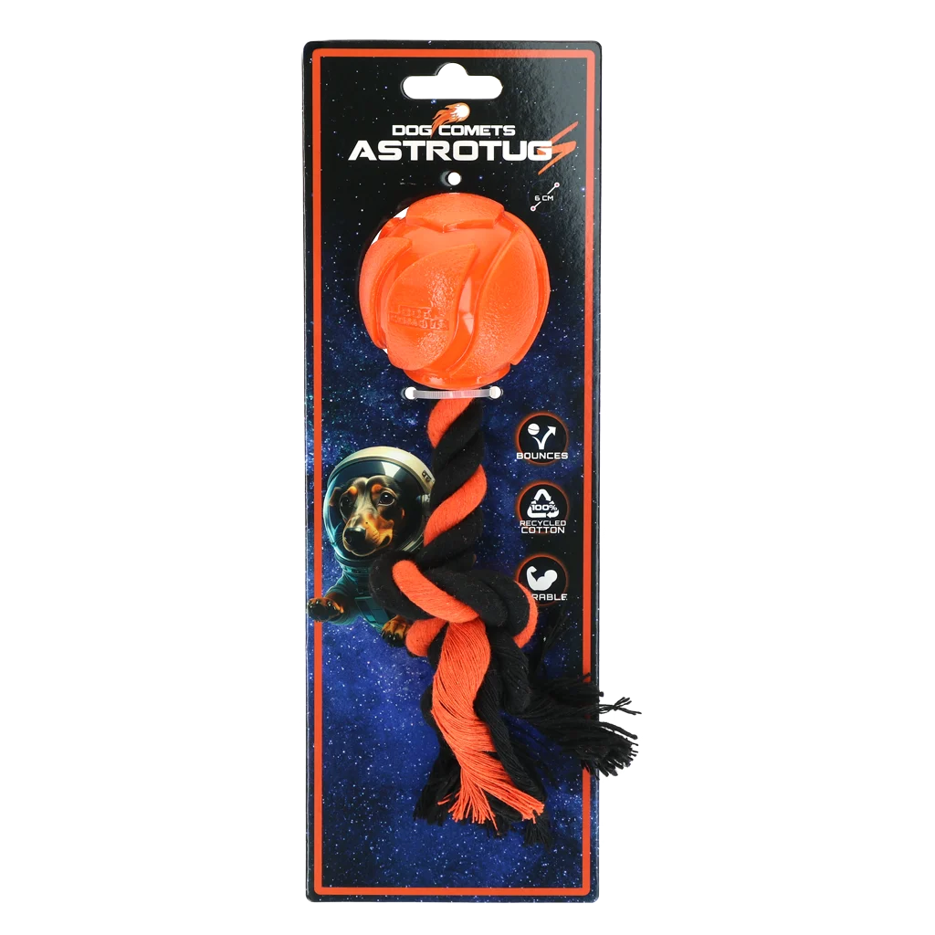 Balle pour chien avec corde en coton, 6 cm, orange – Dog Comets AstroTug – Image 1