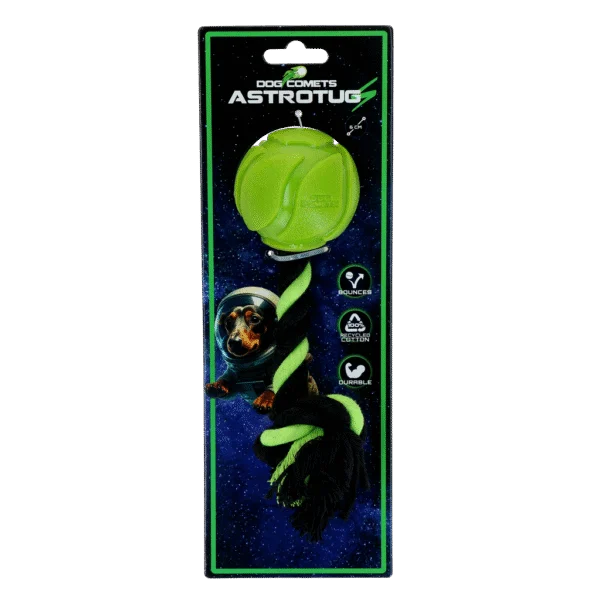 Balle pour chien avec corde à tirer, 6 cm, verte – Dog Comets AstroTug