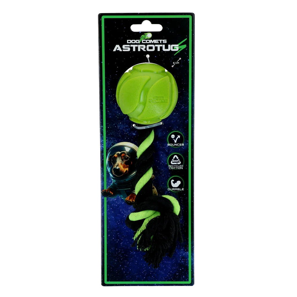 Balle pour chien avec corde à tirer, 6 cm, verte – Dog Comets AstroTug – Image 1