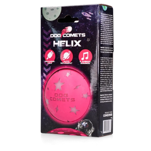 Balle pour chien à mouvement automatique et sons d’animaux, rose – Dog Comets Helix