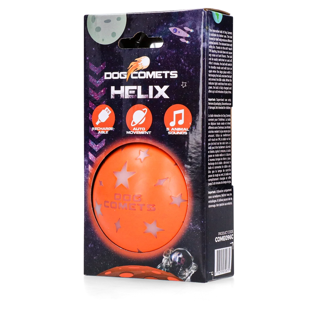 Balle pour chien à mouvements automatiques et sons d’animaux, orange – Dog Comets Helix – Image 1