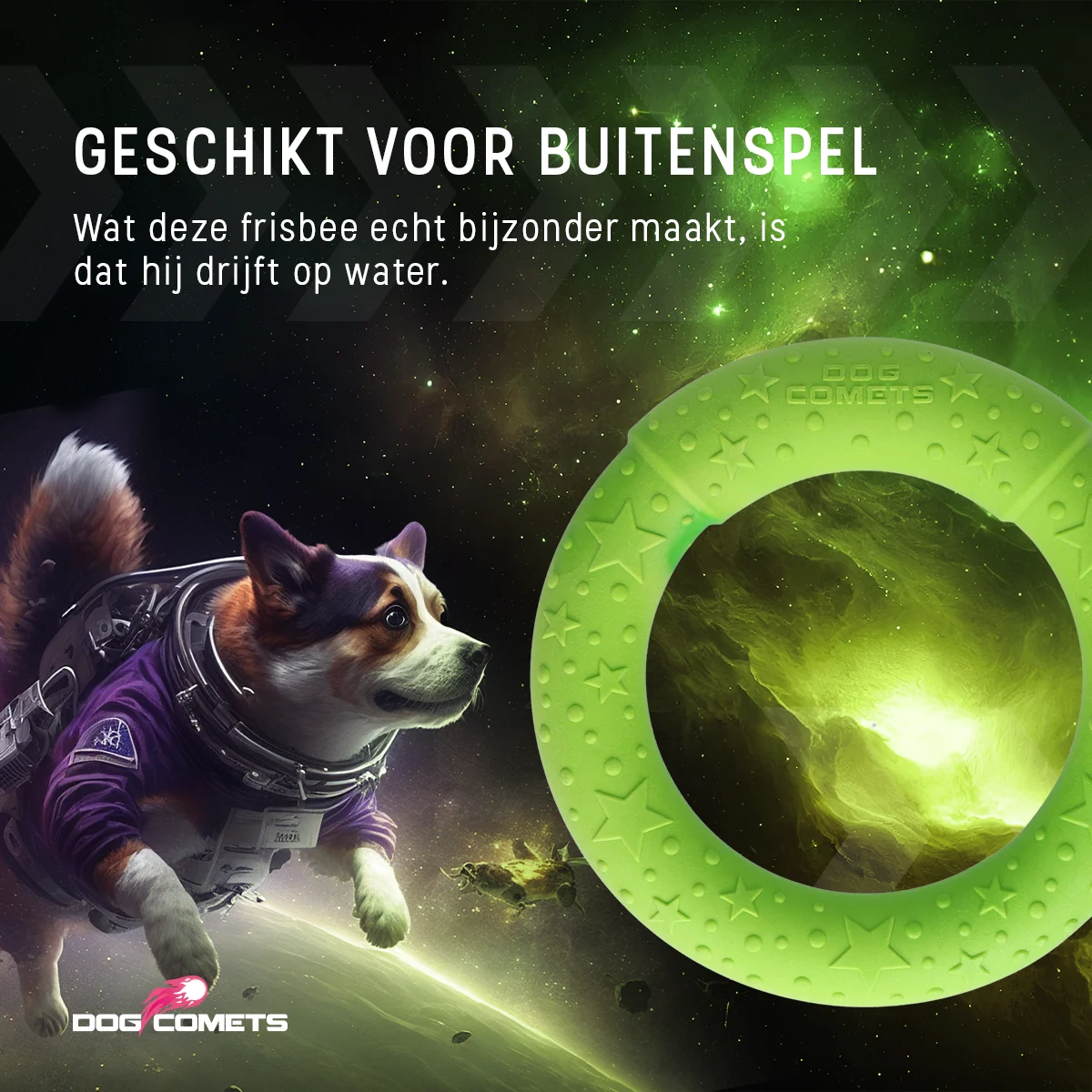 Anneau à lancer pour chien en mousse, flottant, vert M, Ø 19 cm – Dog Comets UFO Ring – Image 5