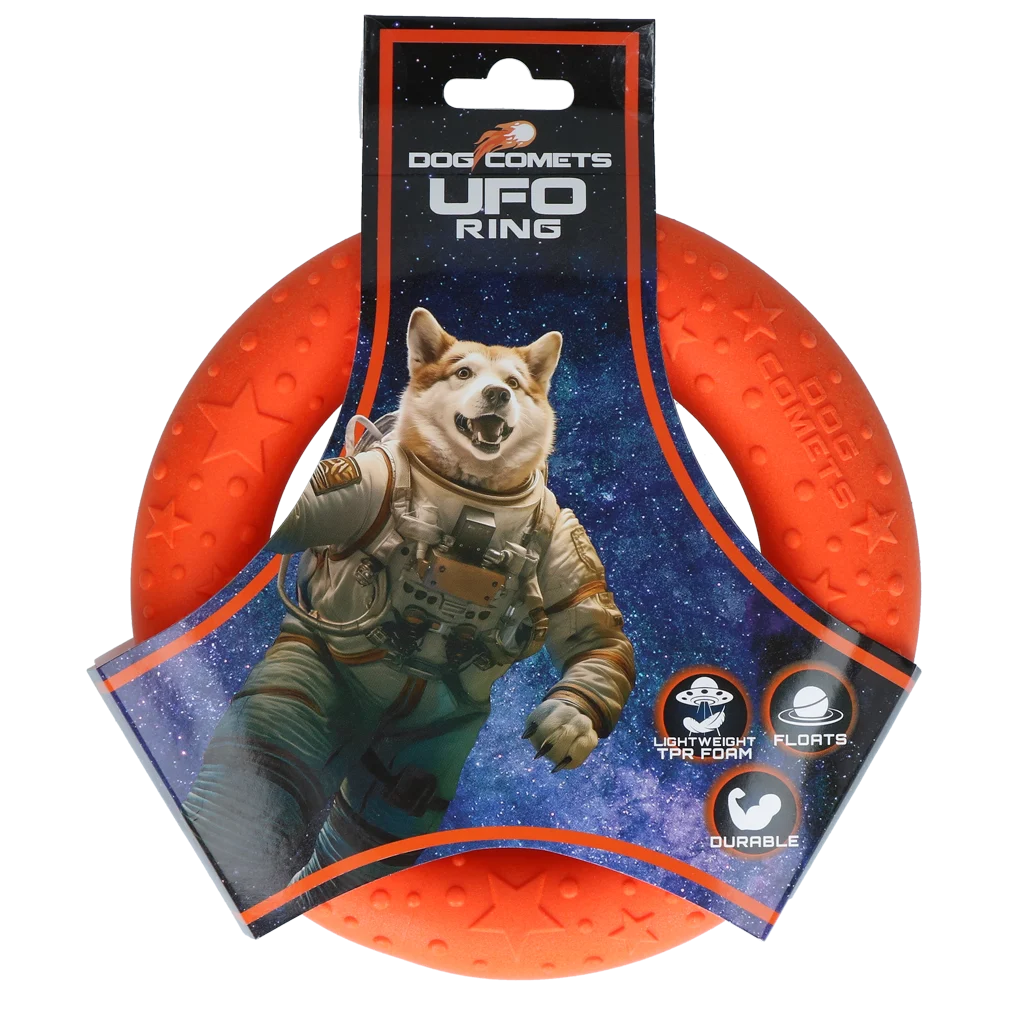 Anneau de lancer pour chien en mousse, flottant, orange M, Ø 19 cm – Dog Comets UFO Ring – Image 1