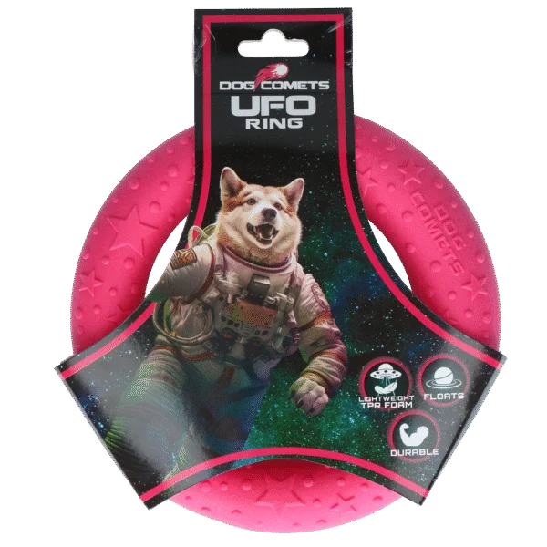 Anneau de lancer pour chien en caoutchouc mousse, flottant, rose M, Ø 19 cm – Dog Comets UFO Ring