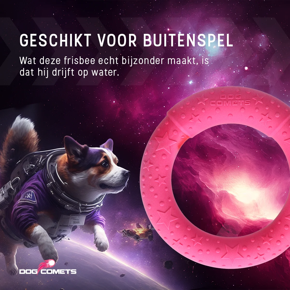 Anneau de lancer pour chien en caoutchouc mousse, flottant, rose M, Ø 19 cm – Dog Comets UFO Ring – Image 5