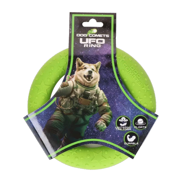 Anneau de lancer pour chien en mousse, flottant, vert S, Ø 13,5 cm – Dog Comets UFO Ring