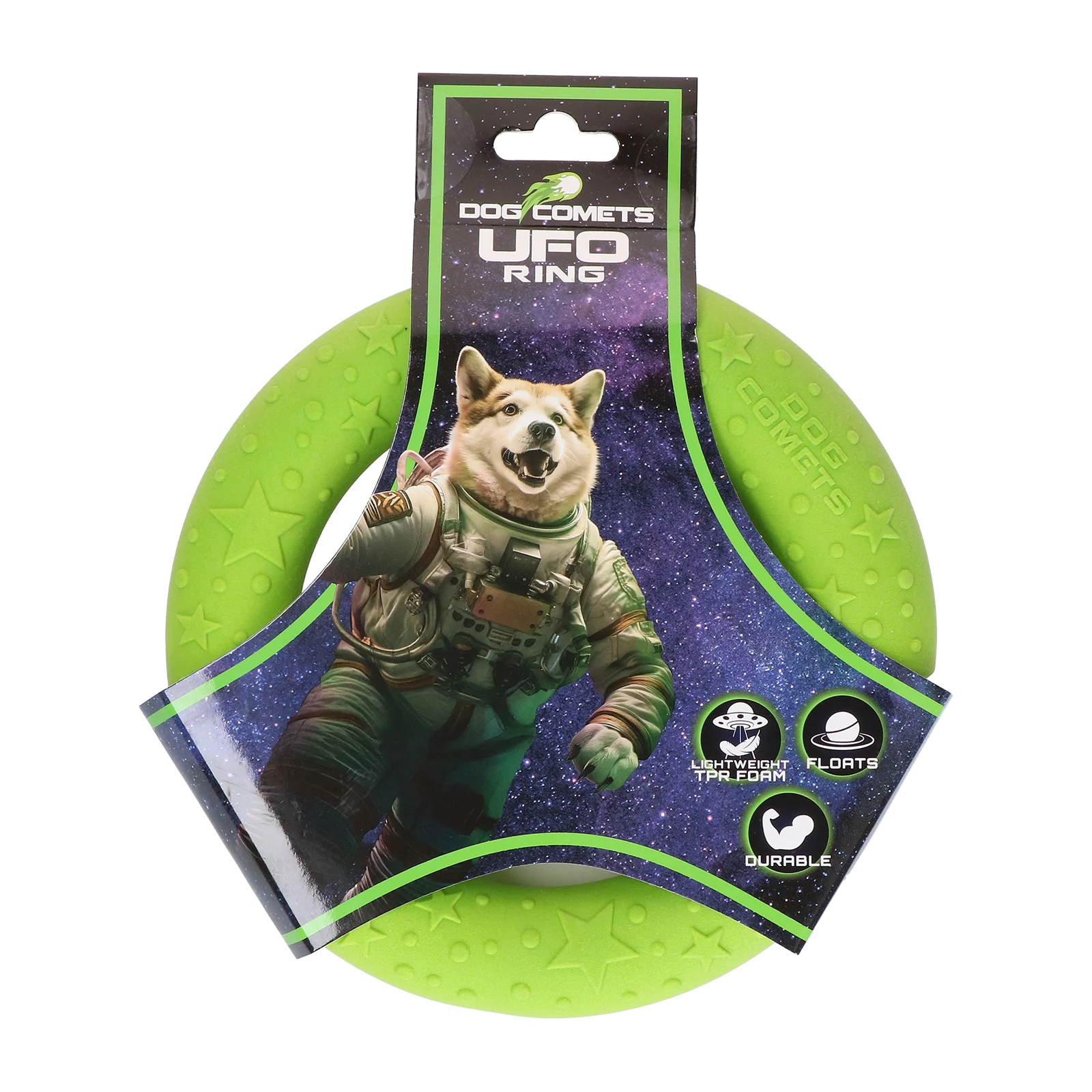 COME097V.png Anneau de lancer pour chien en mousse, flottant, vert S, Ø 13,5 cm – Dog Comets UFO Ring – Image 1