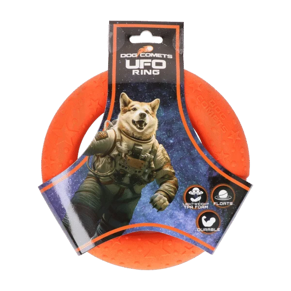 Anneau de lancer pour chien en mousse, flottant, orange S, Ø 13,5 cm – Dog Comets UFO Ring