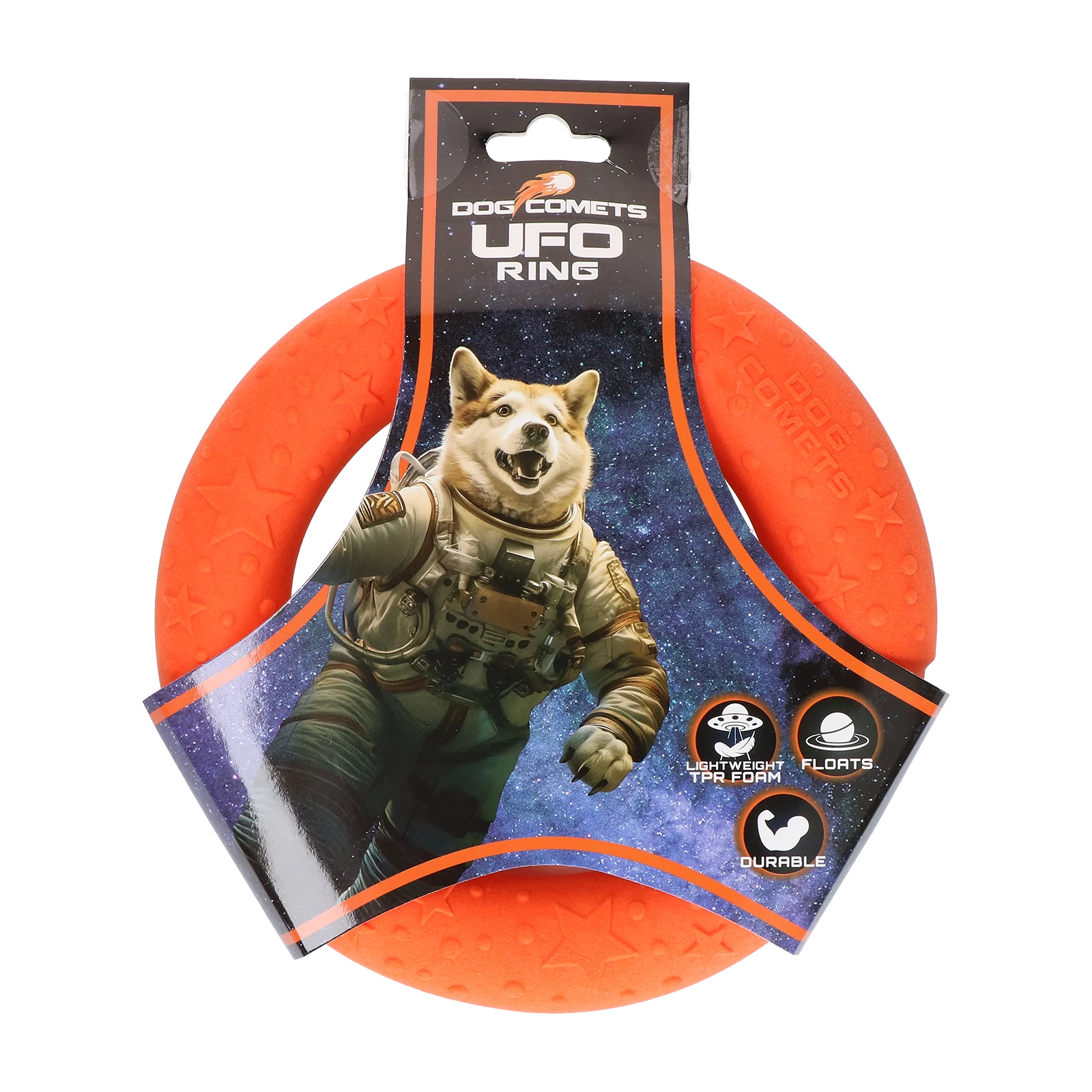 Anneau de lancer pour chien en mousse, flottant, orange S, Ø 13,5 cm – Dog Comets UFO Ring – Image 1
