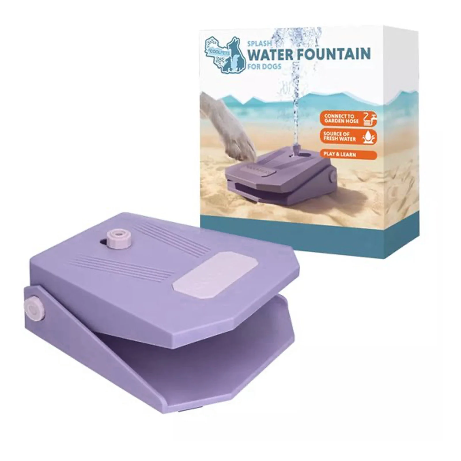 COOL010P_00.jpg Fontaine à eau avec pédale et raccord pour tuyau d’arrosage, lilas – Coolpets Splash Water Fountain – Image 1