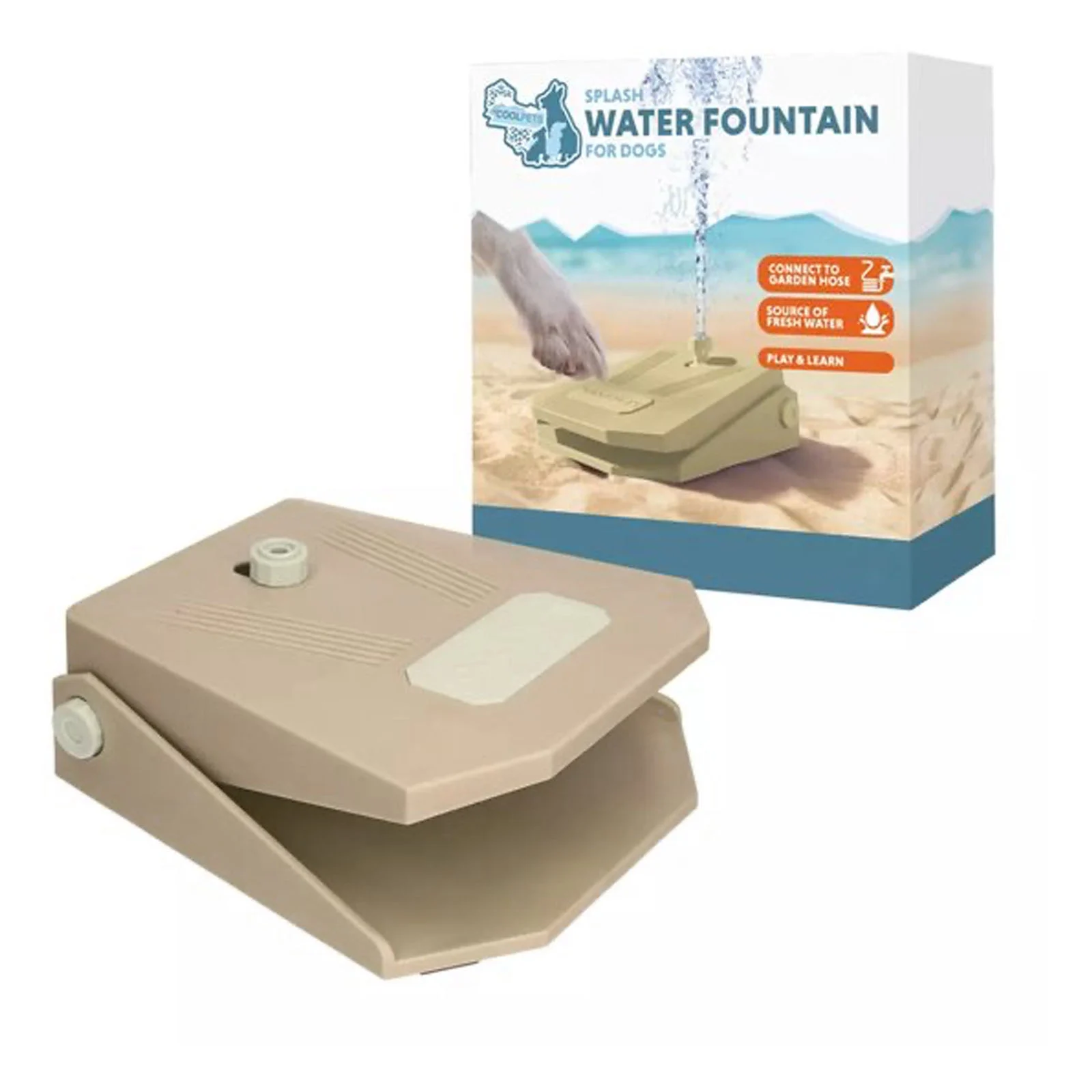 Fontaine à eau avec pédale et raccord pour tuyau d’arrosage, beige – Coolpets Splash Water Fountain – Image 1
