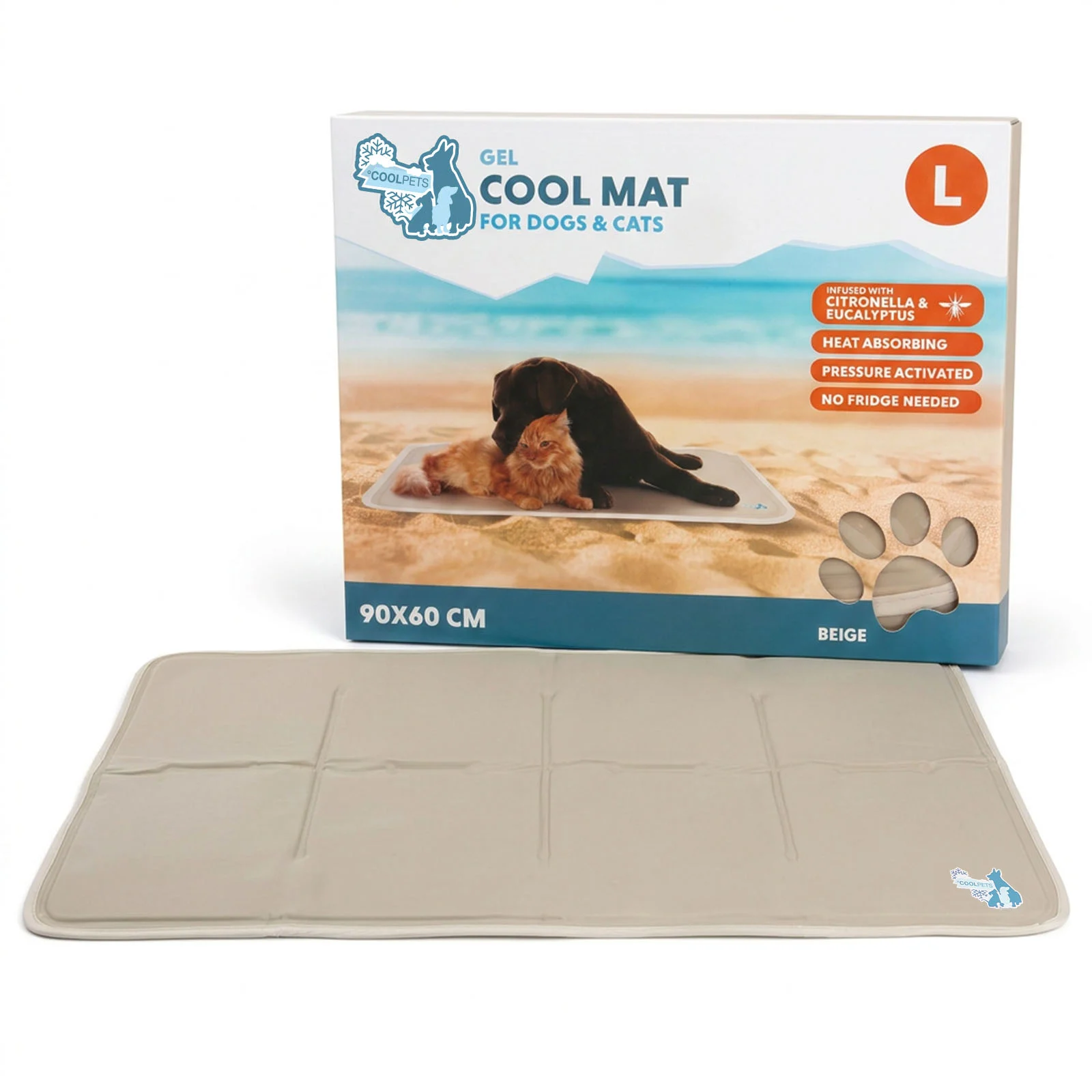 COOL0263L_00.jpg Tapis rafraîchissant pour chiens à gel solide, beige, L, 90 x 60 cm – Coolpets Gel Cooling Mat – Image 1
