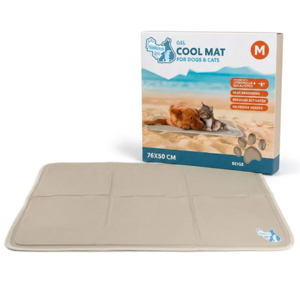 Tapis rafraîchissant pour chiens à gel solide, beige, M, 76 x 50 cm – Coolpets Gel Cooling Mat