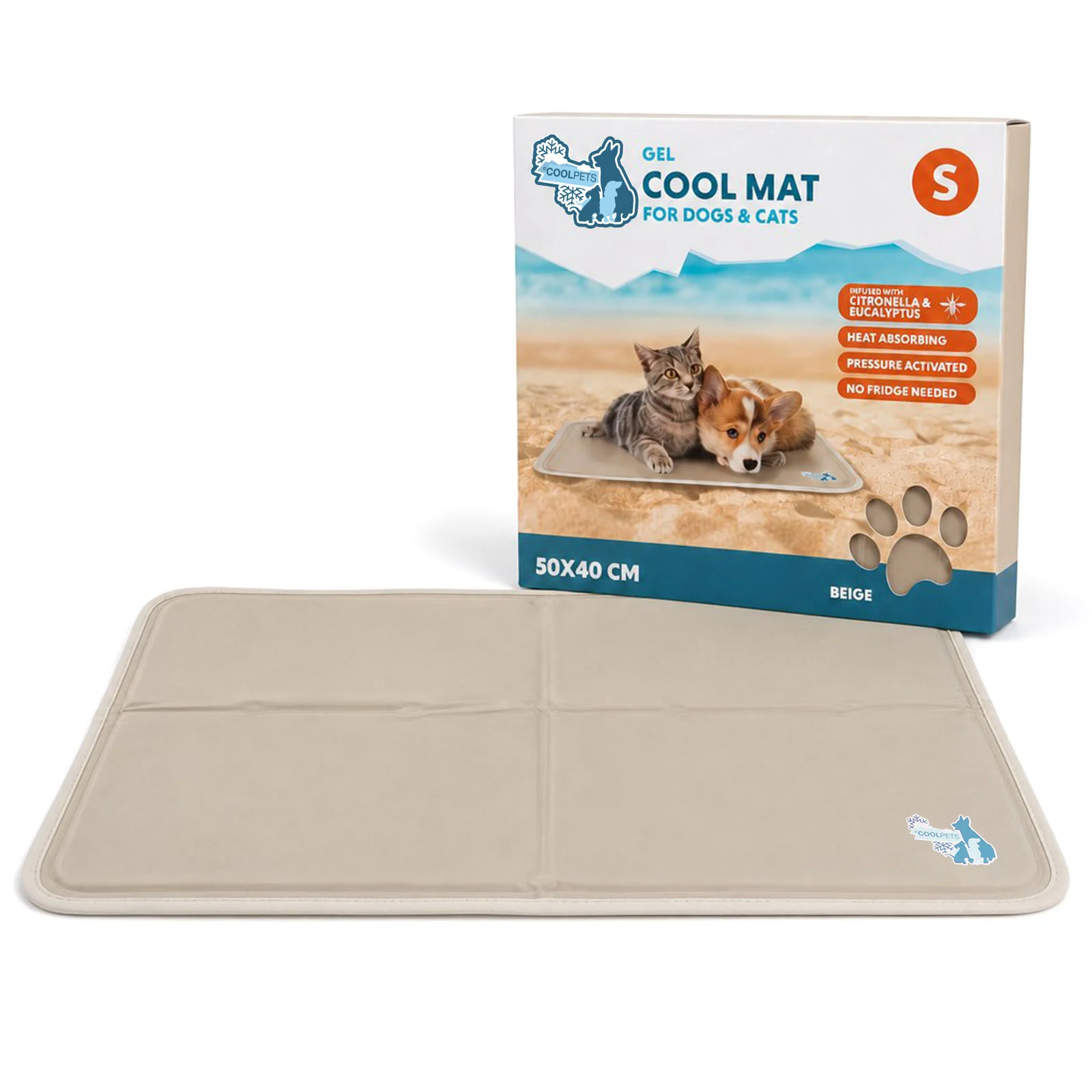 COOL0263S_00.jpg Tapis rafraîchissant pour chiens à gel solide, beige, S 50 x 40 cm – Coolpets Gel Cooling Mat – Image 1