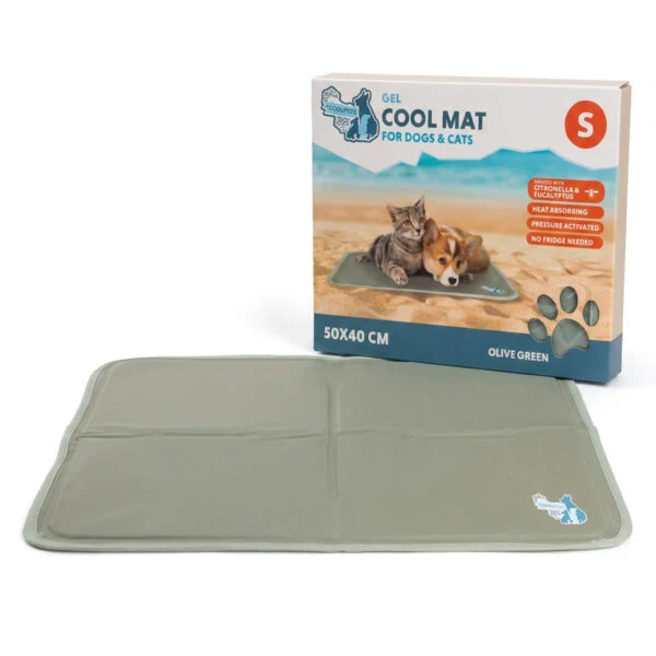 Tapis rafraîchissant pour chiens avec gel solide, vert olive, S 50 x 40 cm – Coolpets Gel Cooling Mat