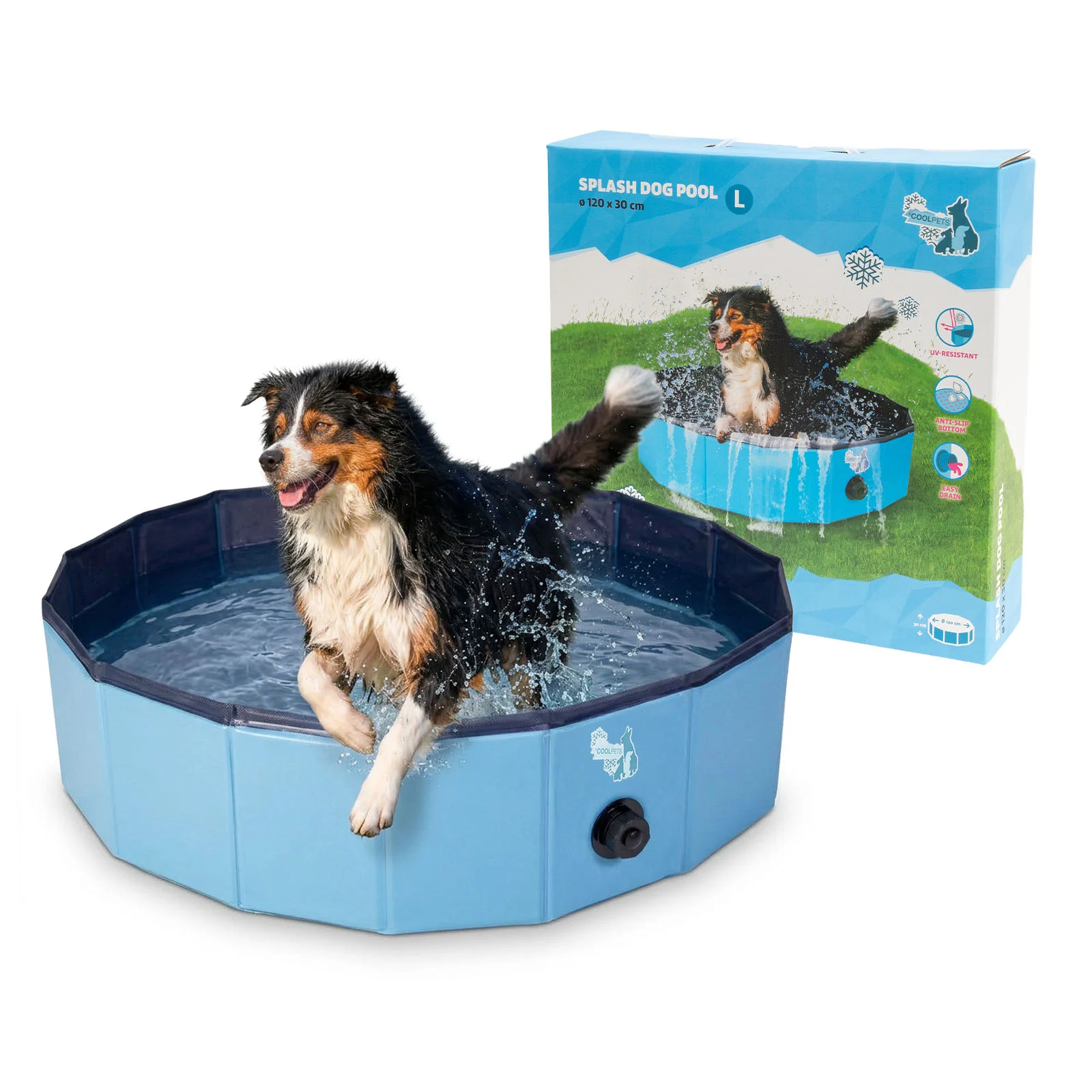 COOL058_00.jpg Piscine pour chien avec fond antidérapant, pliable, ø 120 x 30 cm – Coolpets Splash Dog Pool – Image 1
