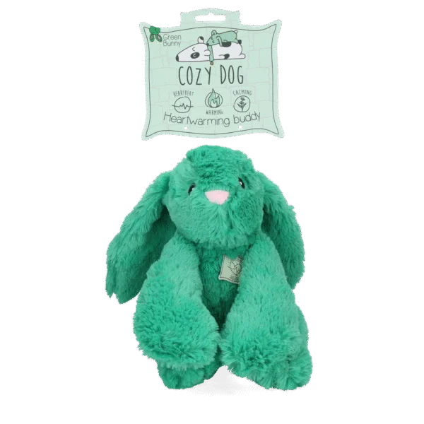 Peluche pour chien Lapin avec battements de cœur et poche chauffante, vert, 30 x 20 cm – Cozy Dog Bunny