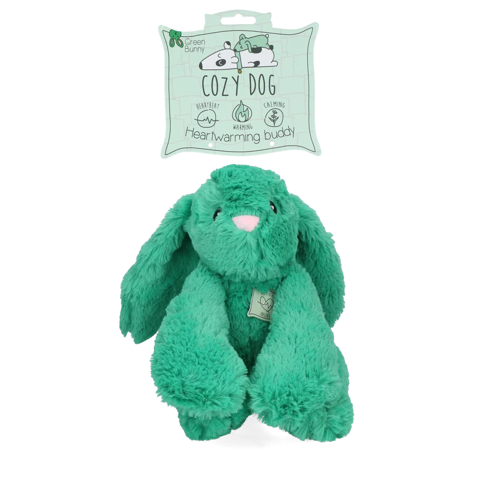 Peluche pour chien Lapin avec battements de cœur et poche chauffante, vert, 30 x 20 cm – Cozy Dog Bunny – Image 1