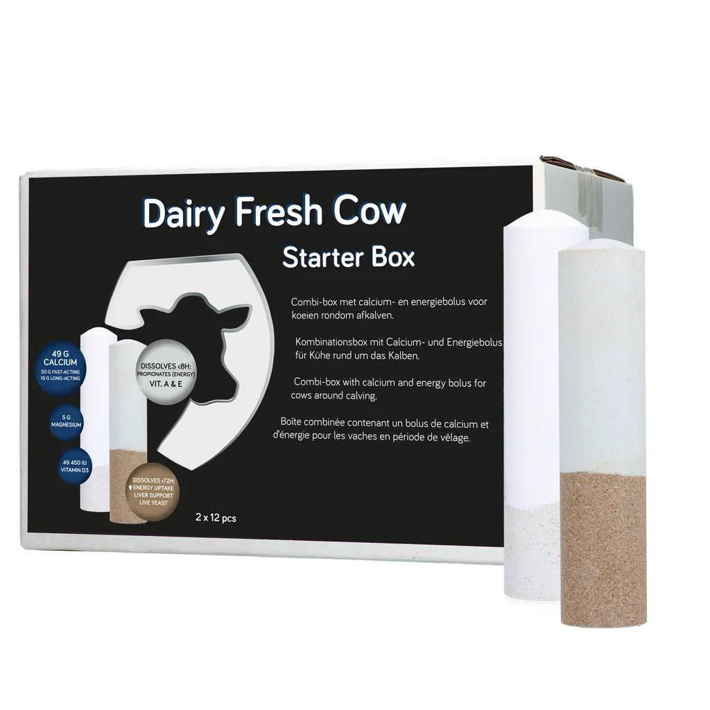 Kit de bolus pour vaches laitières avec calcium et énergie, 2 x 12 unités – Hofman Animal Care Dairy Fresh Cow Starter Box – Image 1