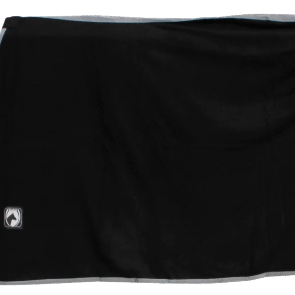 Couverture séchante en polaire avec fermeture à clip, noire avec liseré gris, 135/185 cm