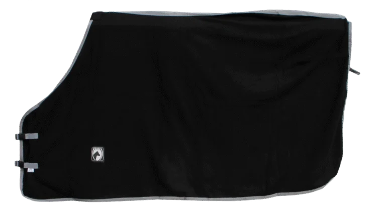 Couverture séchante en polaire avec fermeture à clip, noire avec liseré gris, 135/185 cm