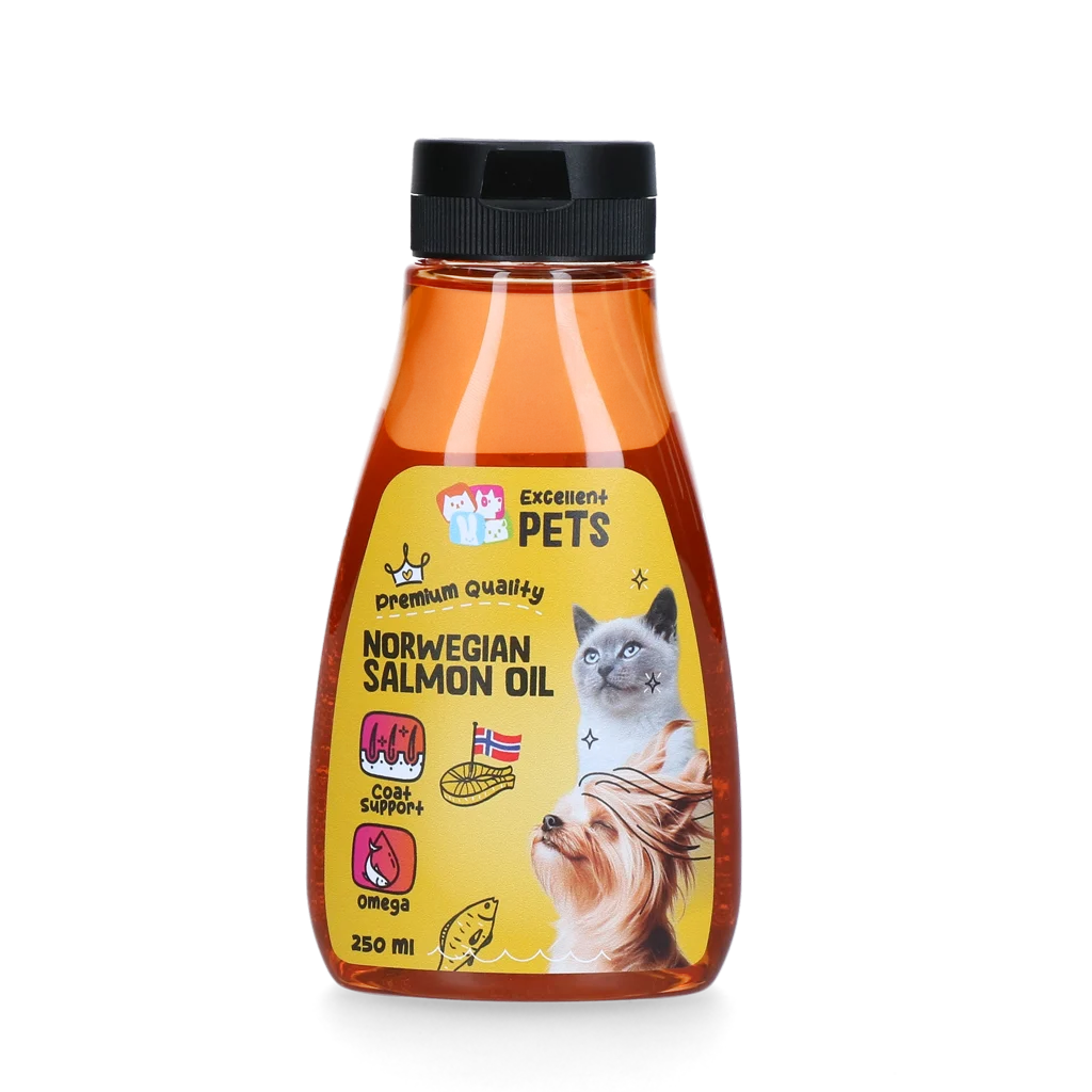 Huile de saumon norvégienne pour chiens et chats, 250 ml en flacon souple – Excellent Pets Norwegian Salmon Oil – Image 1