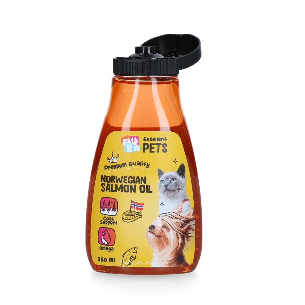 Huile de saumon norvégienne pour chiens et chats, 250 ml en flacon souple – Excellent Pets Norwegian Salmon Oil – Image 2