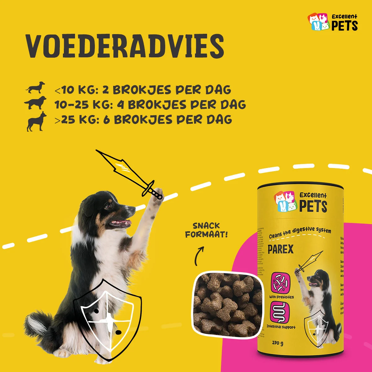Complément alimentaire pour chien aux prébiotiques en croquettes, 270 g – Excellent Pets Dog Parex – Image 2