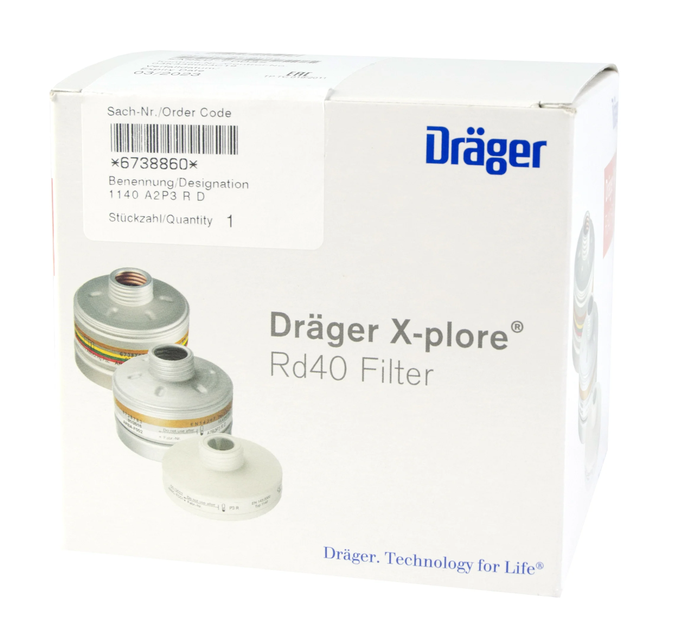 Filtre A2-P3 pour masque avec raccord fileté RD40 – Dräger Filter RD 40 A2-P3 – Image 2
