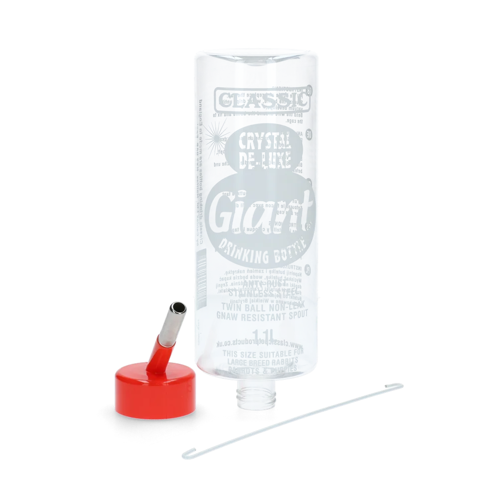 Bouteille à eau en plastique pour rongeurs, 1100 ml – Classic Crystal Deluxe – Image 1