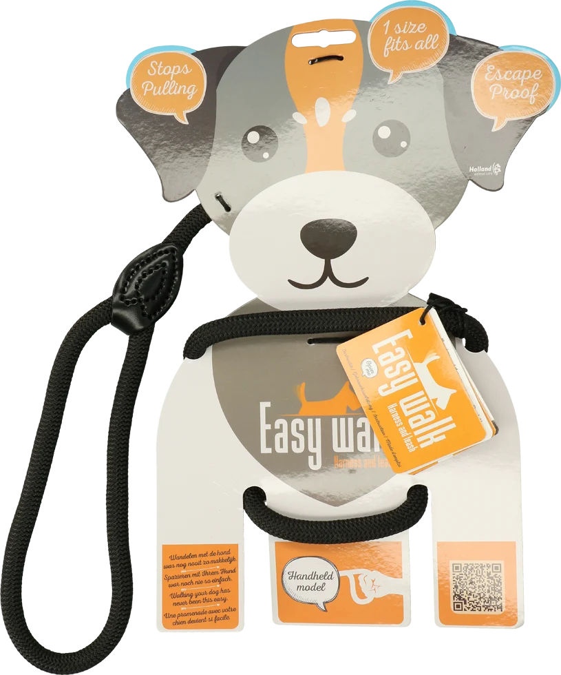Harnais pour chien avec laisse en corde, noir – Modèle à poignée Easy Walk – Image 1
