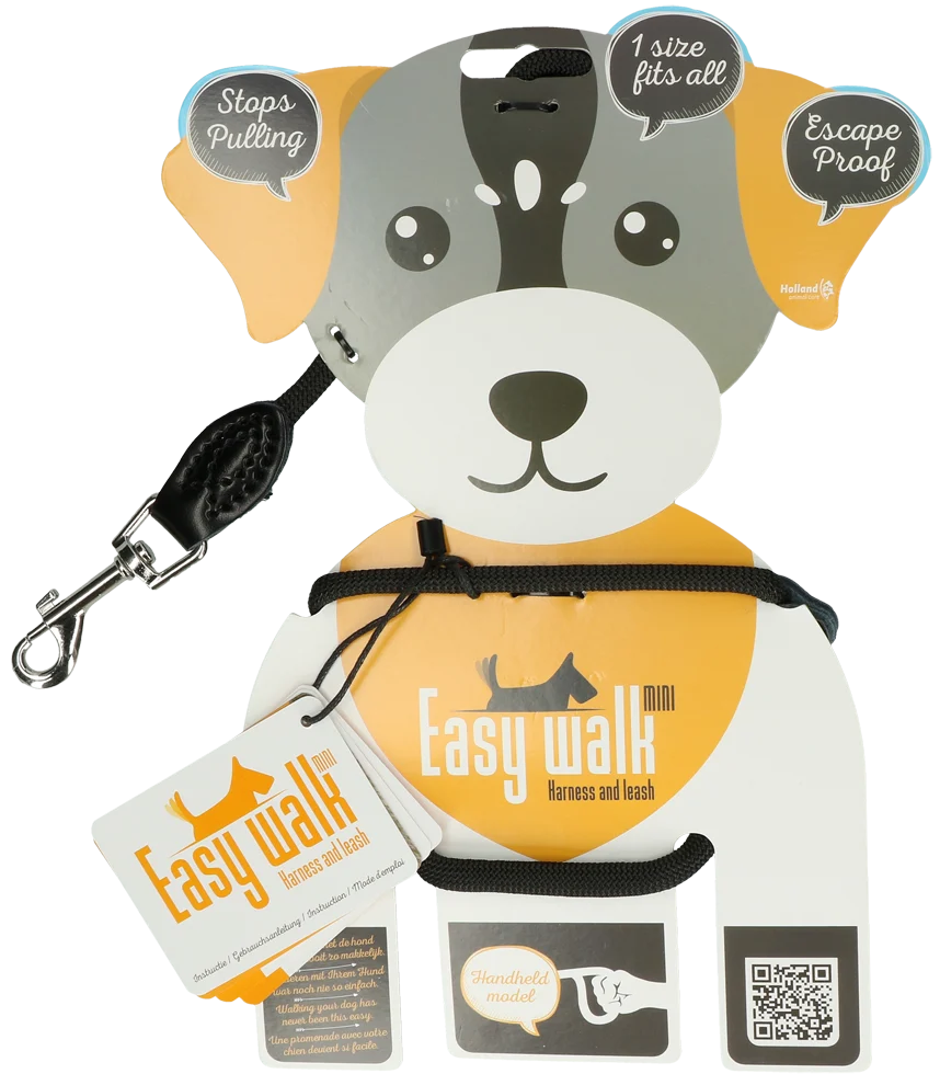 EASY0004.png Harnais pour chien avec laisse en corde, noir, Mini 300 cm – Modèle épaules Easy Walk – Image 1