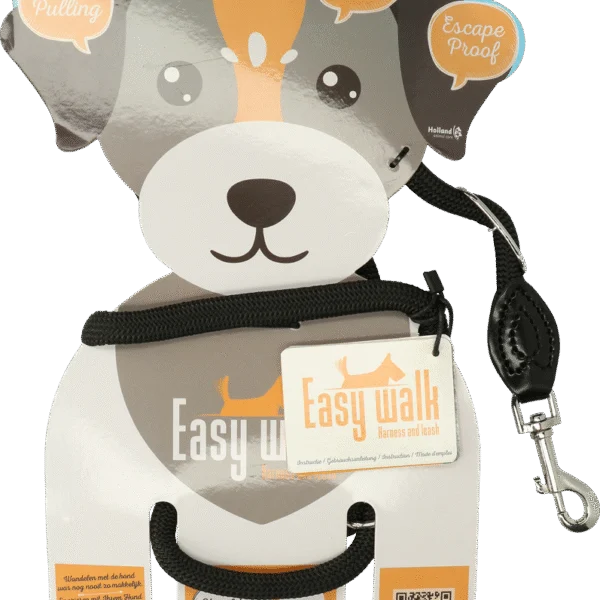 Harnais pour chien avec laisse en corde, noir, Regular 345 cm – Easy Walk modèle à bandoulière